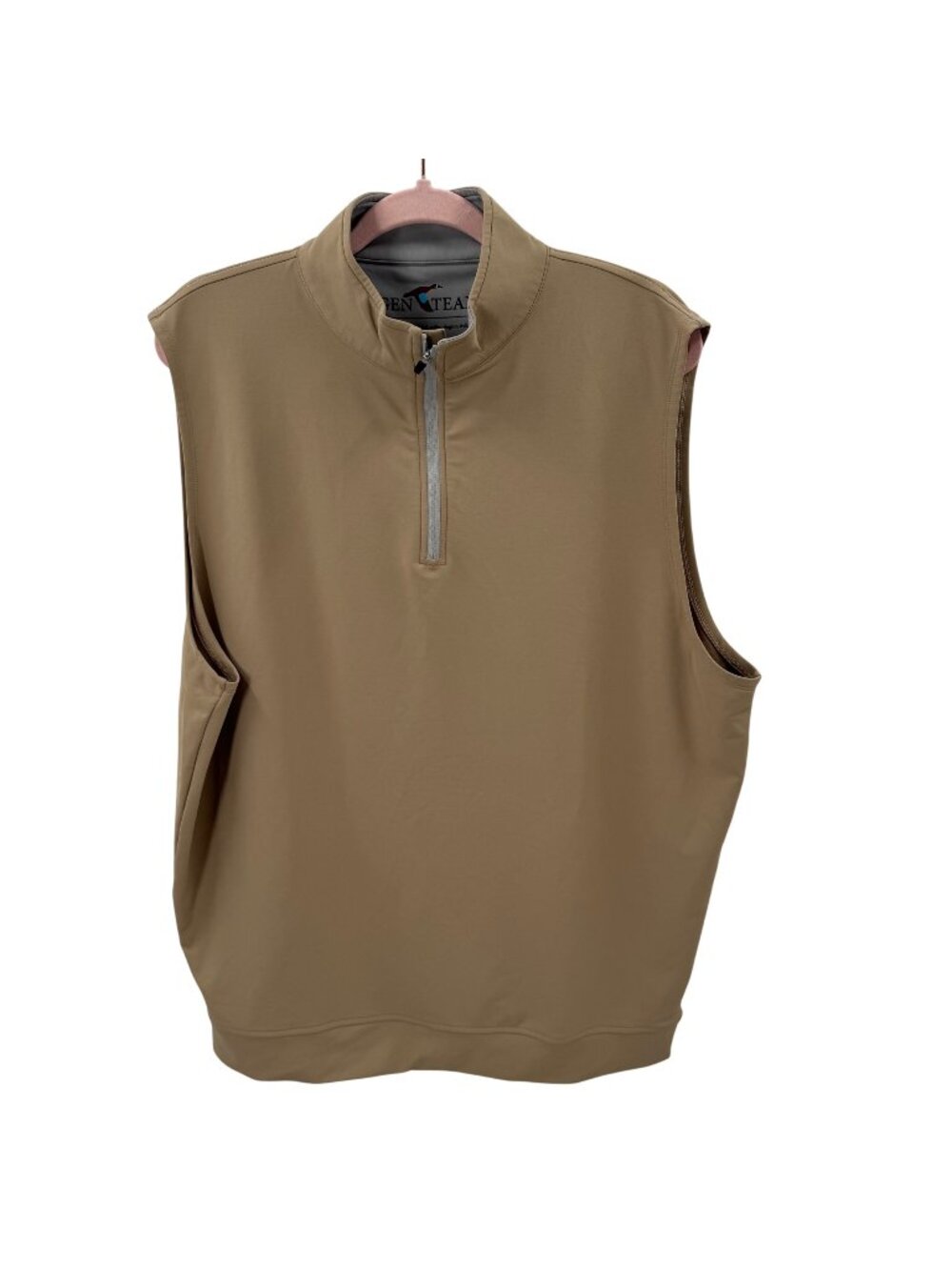 Gen Teal Mens Tan Lightweight Half-Zip Pullover Vest L Nylon/Spandex